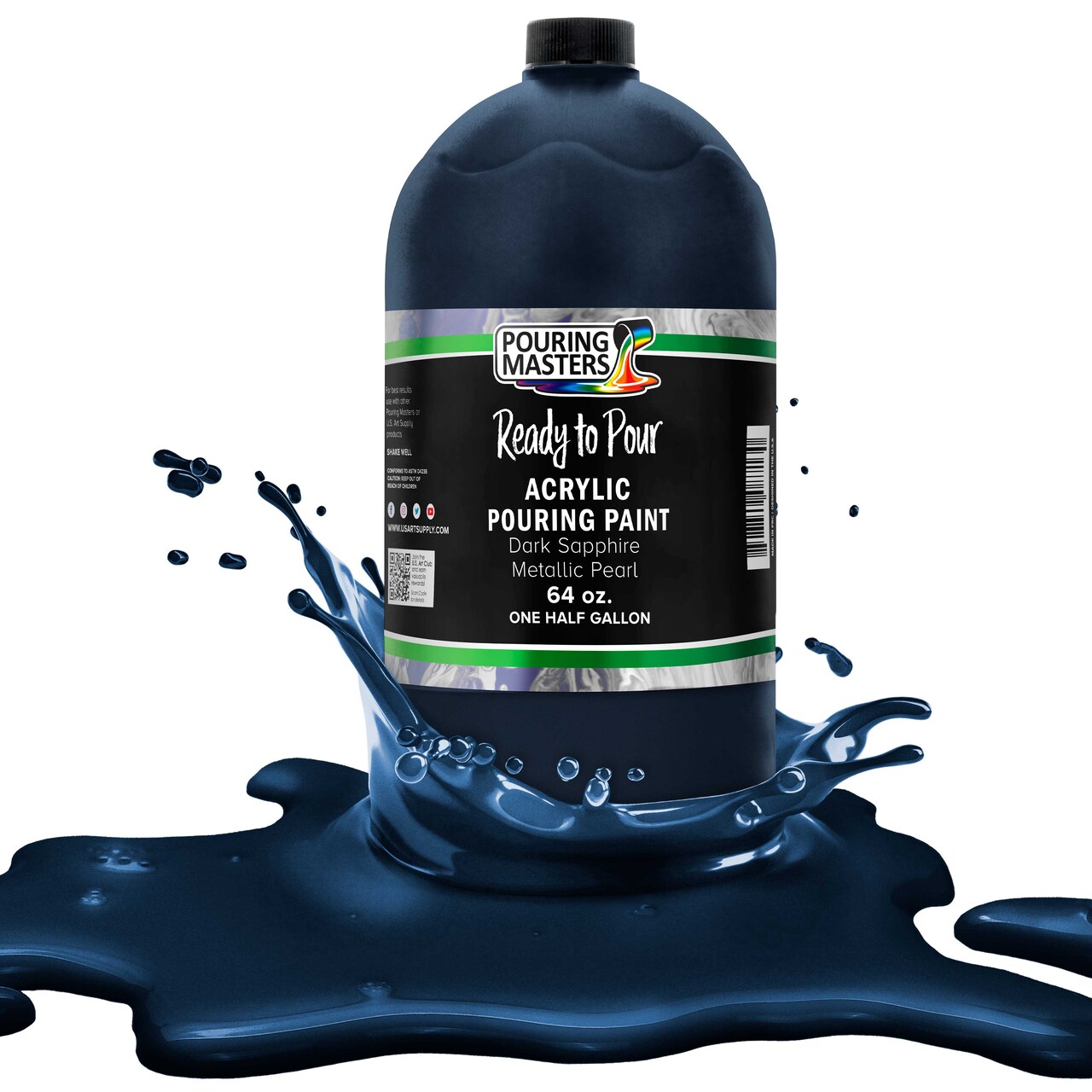 Pouring Masters Dark Sapphire Blue Metallic Pearl Ready to Pour Acrylic Pouring Paint - Premium 64-Ounce Pre-Mixed Fluid Acrylic Paint - Fluid Art Supplies for Canvas, Wood, Paper, Tile & Rocks